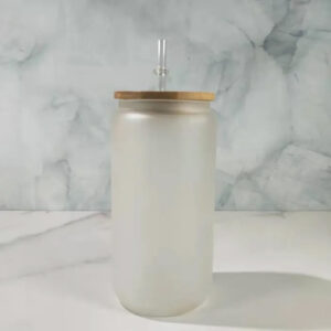 Design Custom 16oz Frosted Glass Cup with Bamboo Lid+Straw